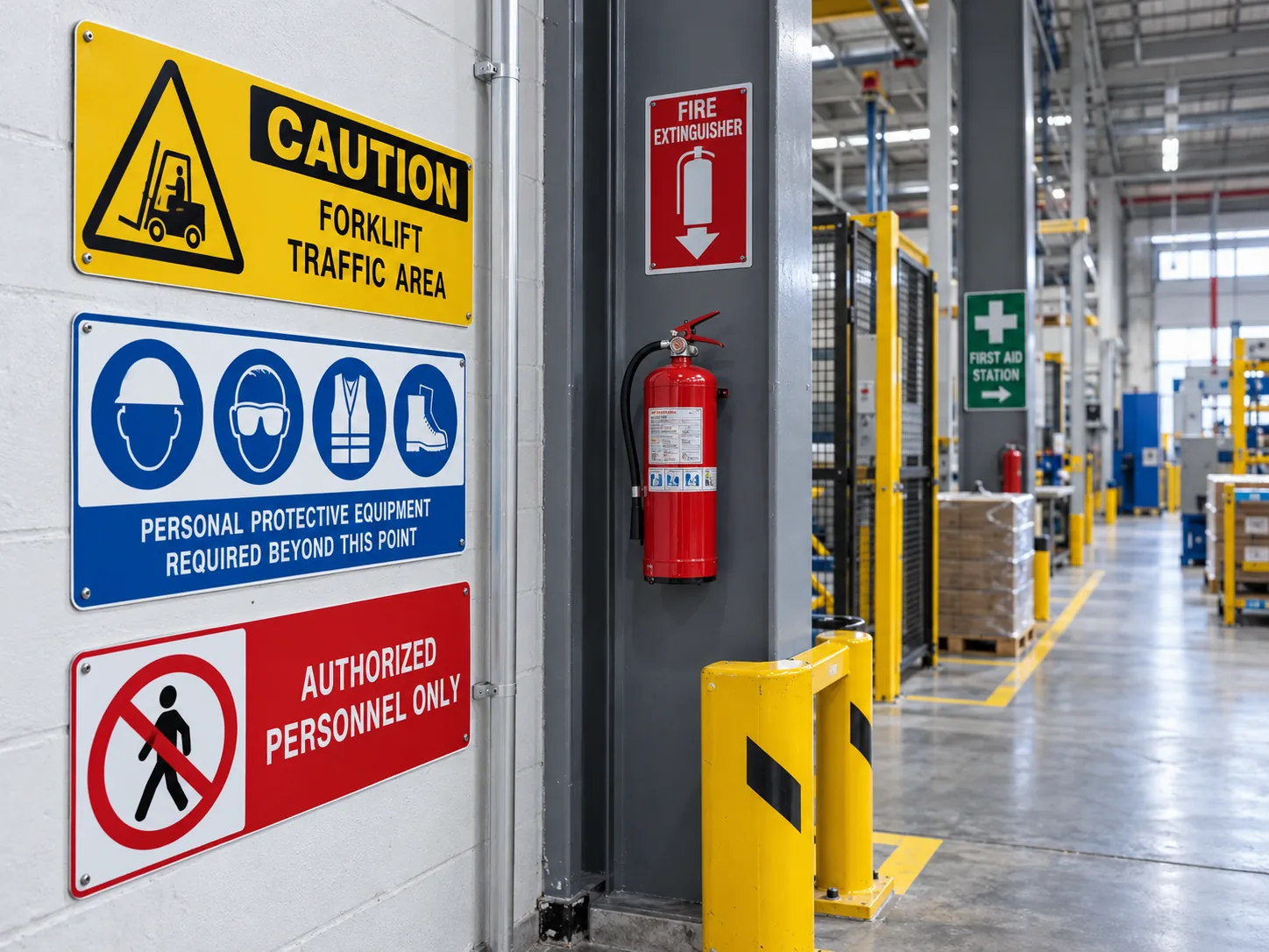 Imagem provisória de placas de segurança em ambiente industrial